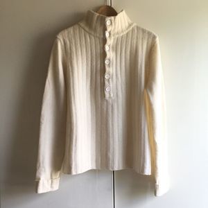 Bedo pure lambswool buttoned mock neck cream cable knit sweater size small